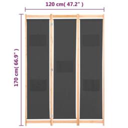 Berkfield Home 3-Panel Room Divider Grey 120x170x4 cm Fabric - Size: 120 x 170 x 4 cm - thumbnail 8