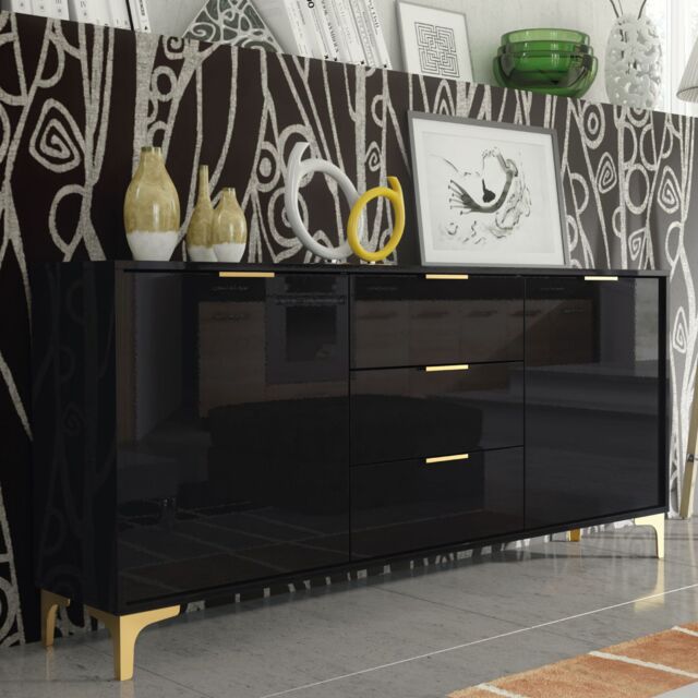 Creative Furniture Goldline Gloss Sideboard 140cm - Sleek Full-Gloss Design in White or Black - image 1