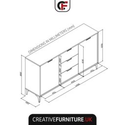 Creative Furniture Goldline Gloss Sideboard 140cm - Sleek Full-Gloss Design in White or Black - thumbnail 5