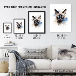"Artery8 Wall Art Print Siamese Cat Lovers Gift Watercolour Pet Portrait Painting Artwork Poster - Size: W24"" x H32""" - thumbnail 3