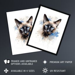 "Artery8 Wall Art Print Siamese Cat Lovers Gift Watercolour Pet Portrait Painting Artwork Poster - Size: W24"" x H32""" - thumbnail 2