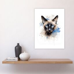 "Artery8 Wall Art Print Siamese Cat Lovers Gift Watercolour Pet Portrait Painting Artwork Poster - Size: W24"" x H32""" - thumbnail 4