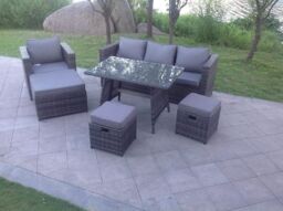 Fimous 7 Seater Grey Lounge Rattan Sofa Set Dining Table Chair Foot Rest Garden Furniture Outdoor in Dark Grey - thumbnail 2