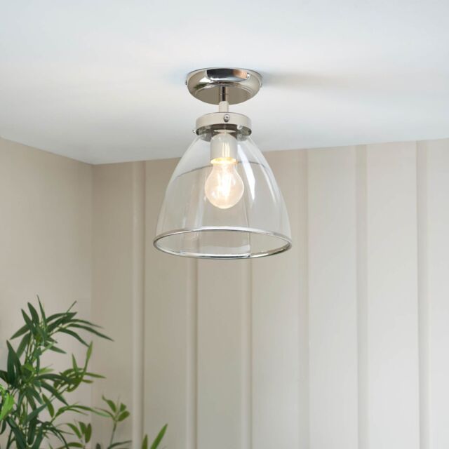 Pagazzi Brunswick Satin Nickel & Clear Glass Semi-Flush Ceiling Light in Silver - image 1