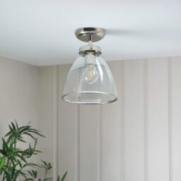 Pagazzi Brunswick Satin Nickel & Clear Glass Semi-Flush Ceiling Light in Silver - thumbnail 2