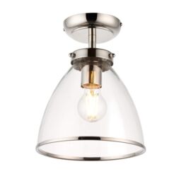 Pagazzi Brunswick Satin Nickel & Clear Glass Semi-Flush Ceiling Light in Silver - thumbnail 3