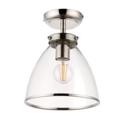Pagazzi Brunswick Satin Nickel & Clear Glass Semi-Flush Ceiling Light in Silver - thumbnail 4