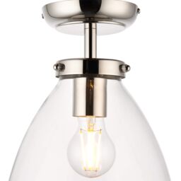 Pagazzi Brunswick Satin Nickel & Clear Glass Semi-Flush Ceiling Light in Silver - thumbnail 5