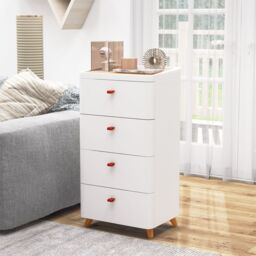 Costway 4 Drawer Dresser Bedroom Chest of Drawers with Removable Organizer Tray in White - thumbnail 1