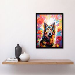 "Artery8 Wall Art Print German Shepherd Dog Lover Gift Pet Portrait Colourful Bright Artwork Painting Art Framed - Size: W12"" x H16""" - thumbnail 4