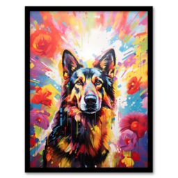 "Artery8 Wall Art Print German Shepherd Dog Lover Gift Pet Portrait Colourful Bright Artwork Painting Art Framed - Size: W12"" x H16""" - thumbnail 1