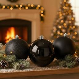 Shatchi Set of 3 - 20cm Dark Red Christmas Baubles (Glossy, Matte, Glitter) Décor Pack in Black - Size: 20 cm - thumbnail 2