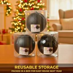 Shatchi Set of 3 - 20cm Dark Red Christmas Baubles (Glossy, Matte, Glitter) Décor Pack in Black - Size: 20 cm - thumbnail 3