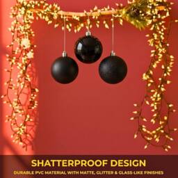 Shatchi Set of 3 - 20cm Dark Red Christmas Baubles (Glossy, Matte, Glitter) Décor Pack in Black - Size: 20 cm - thumbnail 5