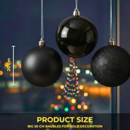 Shatchi Set of 3 - 20cm Dark Red Christmas Baubles (Glossy, Matte, Glitter) Décor Pack in Black - Size: 20 cm - thumbnail 6