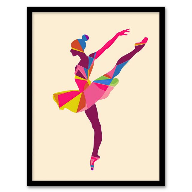 "Artery8 Ballerina Arabesque Pose Bright Colourful Design Framed Art Print - Size: W12"" x H16""" - image 1