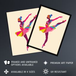 "Artery8 Ballerina Arabesque Pose Bright Colourful Design Framed Art Print - Size: W12"" x H16""" - thumbnail 2
