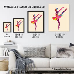 "Artery8 Ballerina Arabesque Pose Bright Colourful Design Framed Art Print - Size: W12"" x H16""" - thumbnail 3