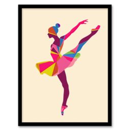 "Artery8 Ballerina Arabesque Pose Bright Colourful Design Framed Art Print - Size: W12"" x H16""" - thumbnail 1