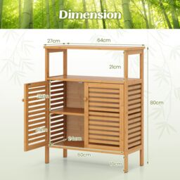 Costway Bamboo Side Storage Organizer Bathroom Floor Cabinet w/ Double Doors in Natural - thumbnail 2