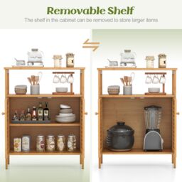 Costway Bamboo Side Storage Organizer Bathroom Floor Cabinet w/ Double Doors in Natural - thumbnail 6