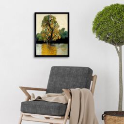 "Artery8 Wall Art Print Klimt Style Tree River Bank Scene Art Framed in Black - Size: W12"" x H16""" - thumbnail 2