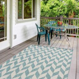 CHEVRON DESIGN AQUA Outdoor & Indoor Rug for Garden Patio - Durable Weather-Proof Stain Resistant UV-Protected Jet-Washable Outdoor Rug- Ecology  600AQ - thumbnail 1