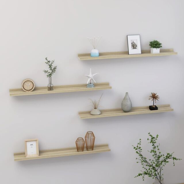 Berkfield Home Wall Shelves 4 pcs Sonoma Oak 80x9x3 cm in Brown - Size: 80 x 9 x 3 cm - image 1