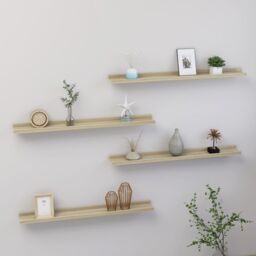 Berkfield Home Wall Shelves 4 pcs Sonoma Oak 80x9x3 cm in Brown - Size: 80 x 9 x 3 cm - thumbnail 1