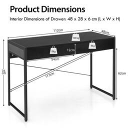 Kelvenix Desk Wooden PC Laptop Table Writing Workstation in Black - Size: 0.6m2 - thumbnail 2