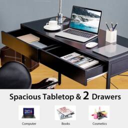 Kelvenix Desk Wooden PC Laptop Table Writing Workstation in Black - Size: 0.6m2 - thumbnail 4