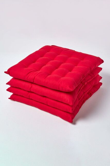 Homescapes 4 Pack Seat Pads Luxury 100% Cotton Indoor Outdoor Garden Cushion, 40cm in Red - Size: 40 cm x 40 cm - image 1