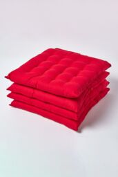 Homescapes 4 Pack Seat Pads Luxury 100% Cotton Indoor Outdoor Garden Cushion, 40cm in Red - Size: 40 cm x 40 cm