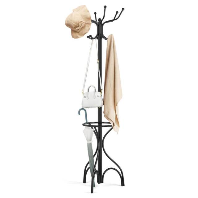 Costway Modern Coat Stand Hanger 12 Hooks Metal Clothes Rack with Umbrella Holder in Black - image 1