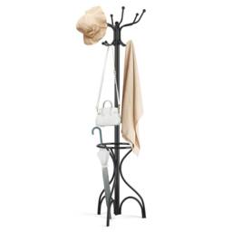 Costway Modern Coat Stand Hanger 12 Hooks Metal Clothes Rack with Umbrella Holder in Black - thumbnail 1