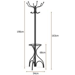 Costway Modern Coat Stand Hanger 12 Hooks Metal Clothes Rack with Umbrella Holder in Black - thumbnail 2