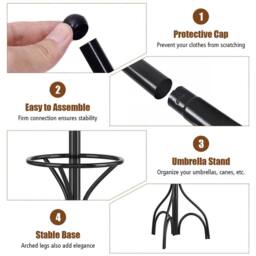 Costway Modern Coat Stand Hanger 12 Hooks Metal Clothes Rack with Umbrella Holder in Black - thumbnail 4