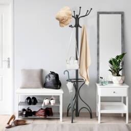 Costway Modern Coat Stand Hanger 12 Hooks Metal Clothes Rack with Umbrella Holder in Black - thumbnail 3