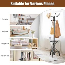 Costway Modern Coat Stand Hanger 12 Hooks Metal Clothes Rack with Umbrella Holder in Black - thumbnail 5