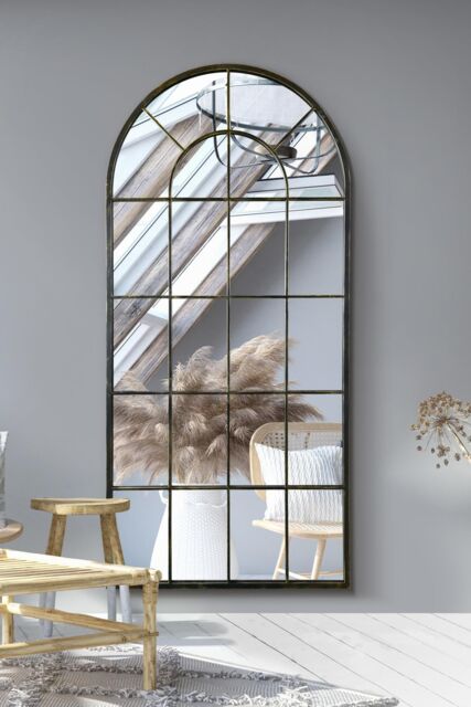 "MirrorOutlet The Arcus - Antique Black Framed Arched Window Leaner/Wall Mirror 71"" X 33.5"" (180x85CM) - Size: 1 Pack" - image 1