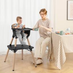 Costway 5-in-1 Convertible Baby Highchair Infant Dining Chair w/5-point Harness Tray Toddlers in Brown - thumbnail 3