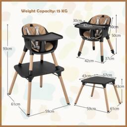Costway 5-in-1 Convertible Baby Highchair Infant Dining Chair w/5-point Harness Tray Toddlers in Brown - thumbnail 2