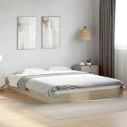 Berkfield Home Bed Frame without Mattress Sonoma Oak 160x200 cm Engineered Wood in Light Oak - thumbnail 2