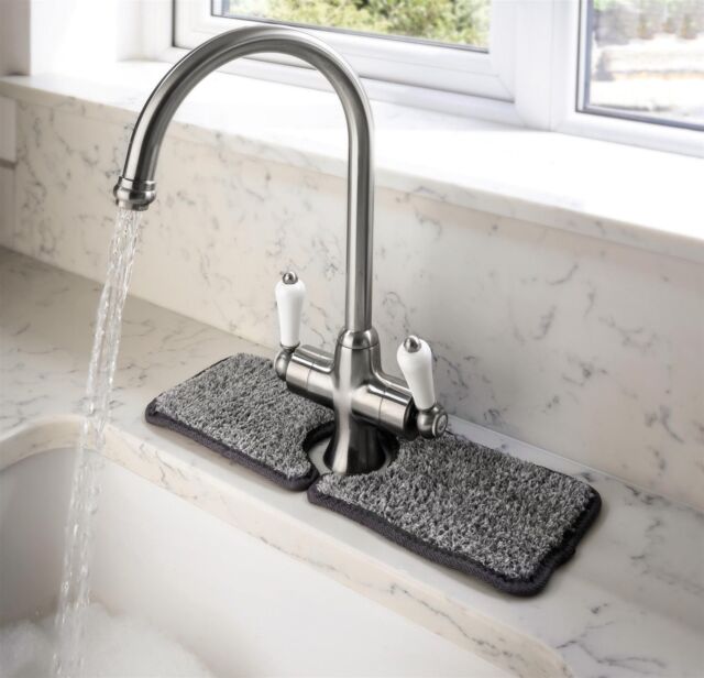 mysmartbuy 2 x Kitchen & Bathroom Sink Tap Mats - Machine Washable Super Absorbent Microfibre Mat to Prevent Water Stains - Each 38 x 14.5cm