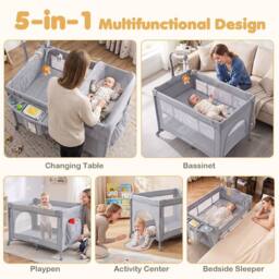 CASART Baby Travel Bassinet Infant Bedside Sleeper With Changing Table in Grey - thumbnail 5