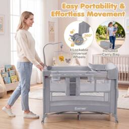 CASART Baby Travel Bassinet Infant Bedside Sleeper With Changing Table in Grey - thumbnail 8