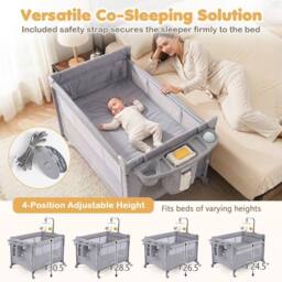 CASART Baby Travel Bassinet Infant Bedside Sleeper With Changing Table in Grey - thumbnail 7
