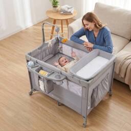 CASART Baby Travel Bassinet Infant Bedside Sleeper With Changing Table in Grey - thumbnail 4