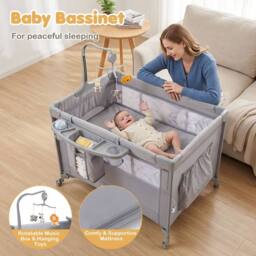 CASART Baby Travel Bassinet Infant Bedside Sleeper With Changing Table in Grey - thumbnail 6