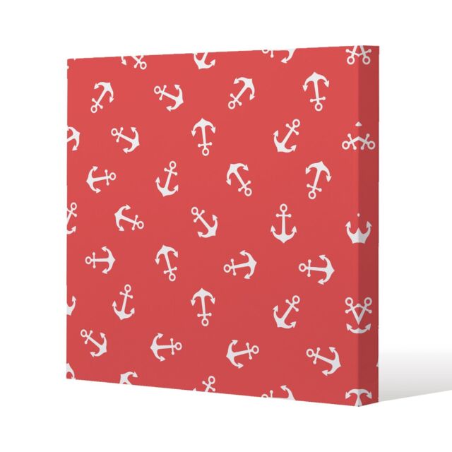 Benjamin Tate Design Anchors on Red Background (Canvas Print) / 77 x 77 x 4cm in Natural - Size: 77 x 77 x 4 cm - image 1